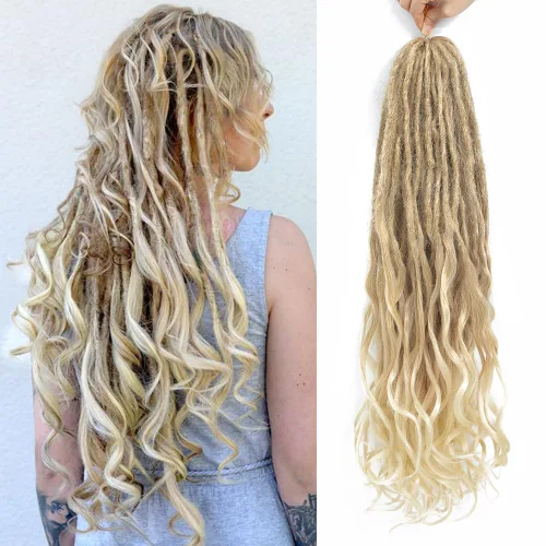 Miniatura 17 de Extensiones de rastas rectas sintéticas de doble extremo, 24 pulgadas, 5 hebras de 0.5 in de ancho, suaves de color negro a marrón oscuro