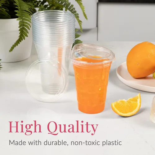Miniatura 4 de Prestee 100 tazas de café helado desechables transparentes con tapas, 16 onzas, vasos de plástico con tapas sin pajilla, taza duradera
