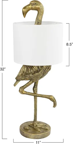 Miniatura 2 de Creative Co-Op Lámpara de mesa de resina flamenco con pantalla de lino, acabado dorado, 32 pulgadas