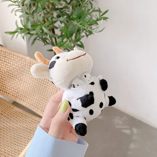 Miniatura 3 de Bonita funda de felpa suave de piel de vaca Moo de peluche con clip Keychian