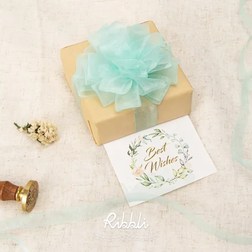 Miniatura 4 de Ribbli Cinta de organza azul aguamarina, 1 pulgada x 50 yardas, cinta transparente azul para envolver regalos, envoltura de galletas, decoración