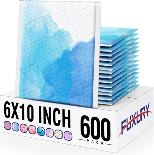 Miniatura 13 de Fuxury Sobres acolchados de burbujas de 6 x 10 pulgadas, sobres acolchados pequeños de acuarela azul, paquete de 100 sobres de burbujas