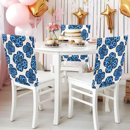 Miniatura 4 de Blue Flower Leopard Print Birthday Seat Cover for Classroom Chair Washable or Wedding Set of 2 Decoration Club Chair Cover protectores de sillas