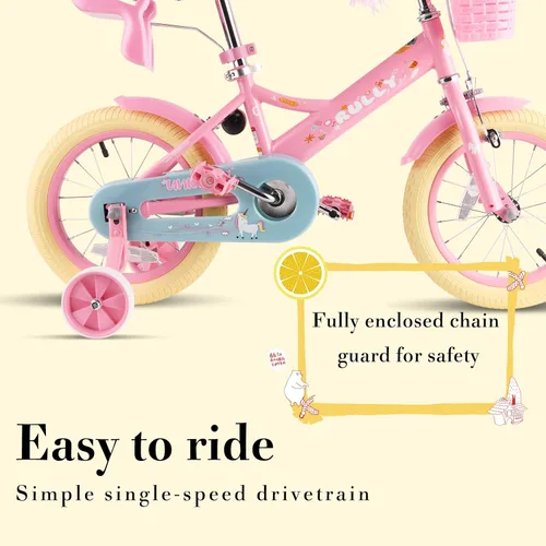 Miniatura 5 de RULLY Bicicleta para niños de 12, 14, 16 pulgadas, para niñas de 2 a 7 años con ruedas de entrenamiento y freno de mano delantero, bicicleta