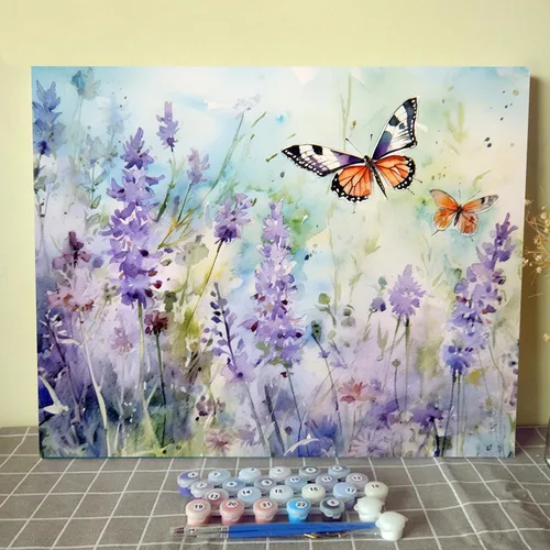Miniatura 14 de Tucocoo Kits de pintura de paisaje de girasoles por números con pinceles y pigmento acrílico sobre lienzo para adultos, patrón de mariposas y flores