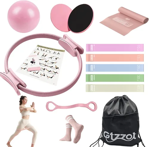 Kit Esencial de Anillo de Pilates para Mujeres, Cremas Macaron Suaves - Set de Equipo de Ejercicio de Yoga para Entrenamientos en Casa con Círculo