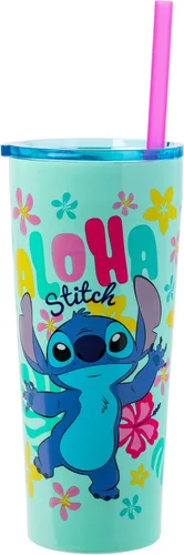 Miniatura 22 de Silver Buffalo Disney Lilo y Stitch Saludos desde Hawái con Scrump, Vaso de doble pared con forma de piña, 473 ml (16 oz)