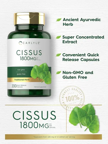 Miniatura 3 de Carlyle Cissus Quadrangularis 200 cápsulas Suplemento de extracto de hierbas tradicionales Fórmula sin OMG y sin gluten