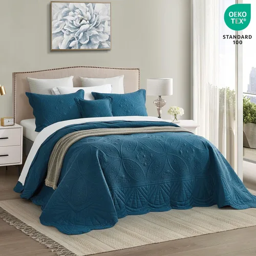 Miniatura 3 de DaisyHuang - Juego de cama de tamaño completo - Juego de edredón moderno y contemporáneo, costura real, reversible, ligero, 5 piezas, azul