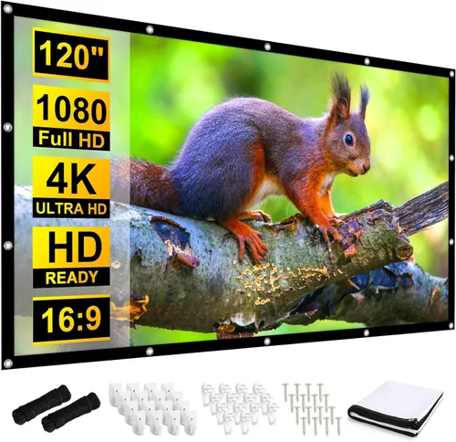Frocopo Pantalla de proyector de 120 pulgadas, pantalla de proyección portátil antiarrugas 16:9, pantalla de proyección portátil de doble cara