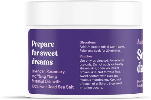 ASUTRA Sales de baño del Mar Muerto, 16 onzas | Remojar en minerales curativos ricos y vitales | Aceites esenciales de lavanda, romero y ylang ylang