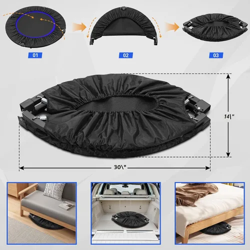 Miniatura 5 de HYD-Parts - Trampolín mini plegable de 40" o 48" para adultos y niños, rebotador de ejercicio con barra ajustable, trampolín de fitness