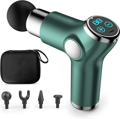 Miniatura 19 de Ergocar Potente pistola de masaje muscular tejido profundo, 6 velocidades masajeador de cuerpo eléctrico de mano con 4 cabezas súper silencioso Negro