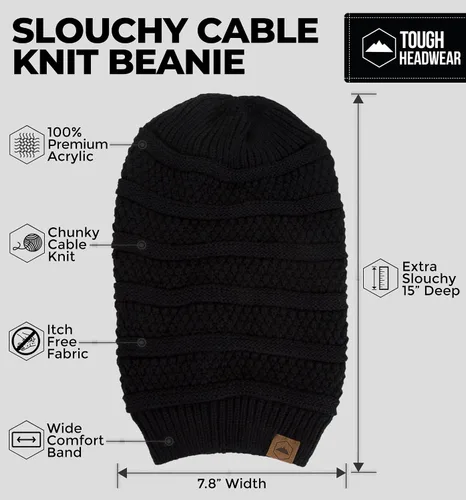 Miniatura 3 de Slouchy Cable tejido Gorro de lana por Tough Headwear – Gorro de lana de gran tamaño Sombreros Gorros Graves Sombreros Para Hombres y Mujeres