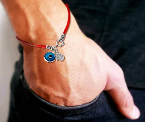 Miniatura 3 de Turkish Blue Evil Eye & Hamsa Hand Bracelet - Men's Red String - Lucky Protection & Friendship Jewelry - Gift for Men, Dad, Husband, Brother