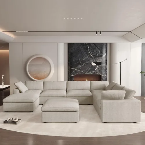 Miniatura 3 de Sofá seccional modular Cloud, sofá de gran tamaño de 8 plazas, sofás convertibles en forma de U de 160.6" con otomano de almacenamiento para sala