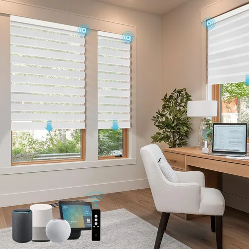 Miniatura 12 de SmartWings Persianas motorizadas de cebra con cenefa funcionan con Homekit Thread Alexa Z-Wave Smart de doble capa con control remoto, persiana