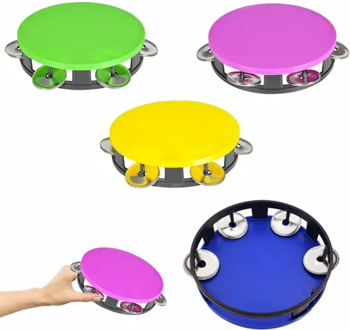 Miniatura 6 de The Dreidel Company Panderetas para niños, pandereta de 5.5 pulgadas de colores surtidos, anillo de metal Jingles de percusión musical educativo