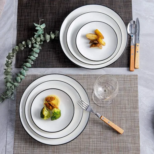 Miniatura 6 de YOLIFE Juego de 6 platos pequeños de porcelana para postre, platos de cerámica con borde negro de 6 pulgadas, platos para servir aperitivos