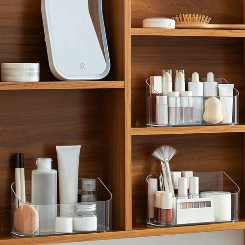 Miniatura 3 de LINFIDITE Bandeja organizadora de maquillaje, gabinete de baño, almacenamiento de cosméticos con 9 compartimentos, 2 divisores extraíbles