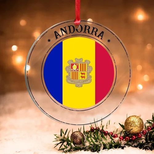 Bandera de Andorra, adorno colgante de Navidad, bandera nacional, decoraciones de Navidad, adornos acrílicos, colgante para árbol de Navidad,