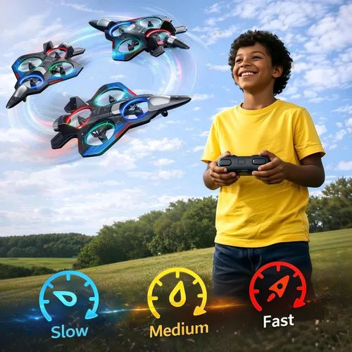 Miniatura 9 de Avión de control remoto para niños, juguete de avión de combate LED con 2 baterías, avión RC fácil de volar para principiantes, retención
