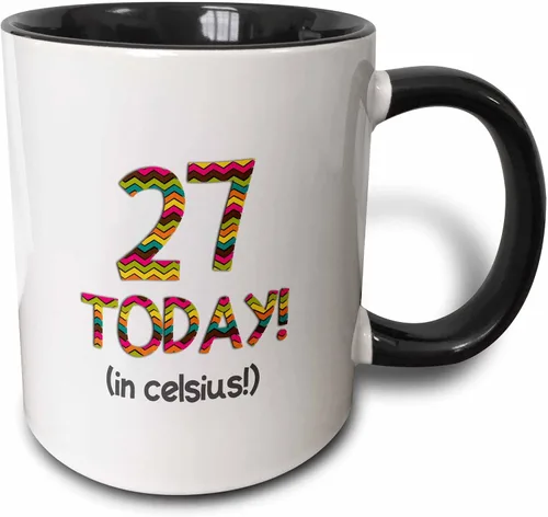 3dRose 27 Today in Celsius-Funny 80Th Birthday 27C is 80 in Fahrenheit Taza de dos tonos, 11 oz, color negro