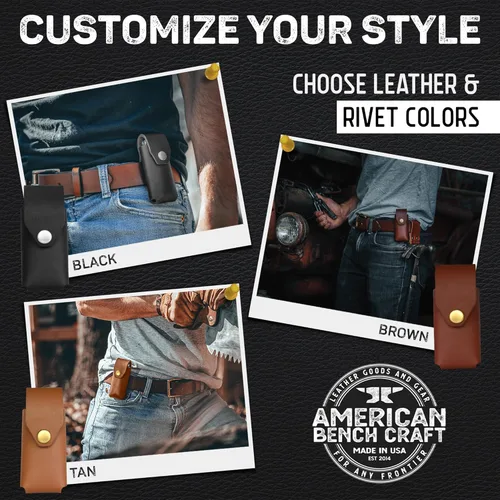 Miniatura 2 de American Bench Craft Funda multiherramienta de cuero y estuche para cuchillos para Gerber Diesel y MP600 - Funda de cuero remachado/funda con broche