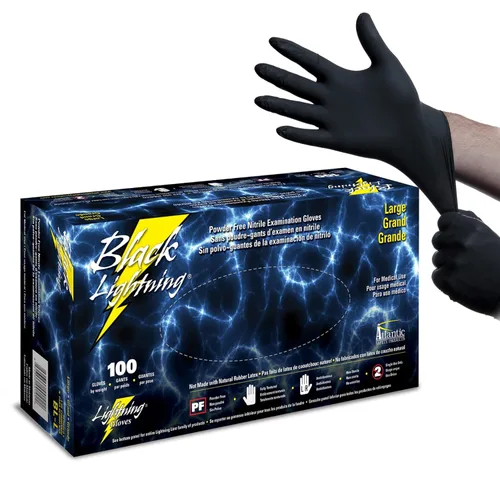 Miniatura 12 de Guantes de examen Atlantic Safety Products Black Lightning, desechables, guantes de nitrilo sin polvo, negros, pequeños, 100