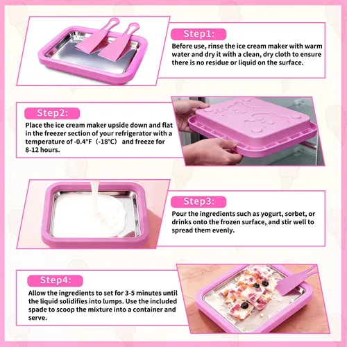 Miniatura 2 de Máquina de helados enrollada con 2 raspadores, bandeja de acero inoxidable de grado alimenticio para yogur congelado y granizado, hecho en casa