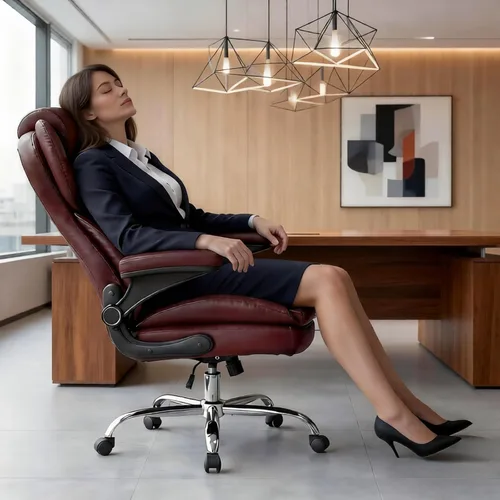 Miniatura 2 de Hovos Silla de oficina, ergonómica grande y alta silla de cuero de escritorio con brazos abatibles acolchados, bloqueo de inclinación ajustable