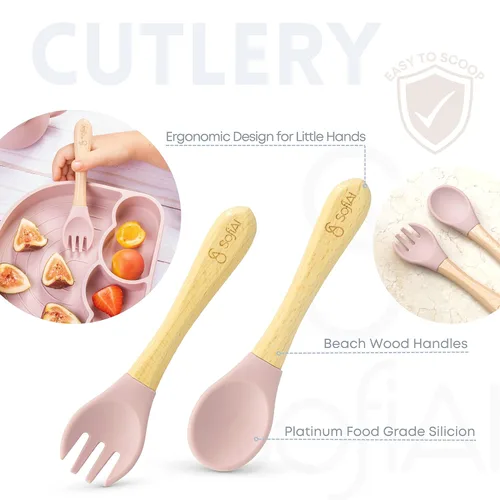 Miniatura 5 de Juego Completo de Alimentación de Silicona - Seguro para 6-12 Meses - Suministros de Destete con Luz LED para Bebés No Tóxicos - Utensilios de Rosa