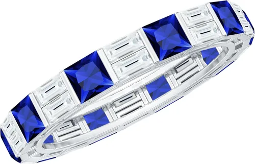 Certified Lab Grown Blue Sapphire Eternity Band, AAAA Quality, Sapphire Moissanite Anniversary Ring - Ready To Gift