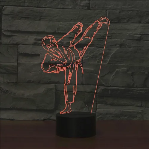 Miniatura 2 de Luz nocturna 3D para niños, lámpara LED de karate taekwondo con control remoto, 16 colores cambiantes, acrílico, regalo de cumpleaños para niños