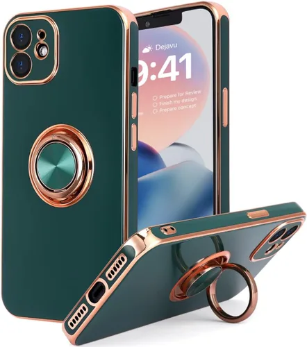 Miniatura 9 de Funda diseñada para iPhone 11, soporte de anillo giratorio de 360° integrado, soporte magnético de silicona suave, cubierta protectora ultra delgada