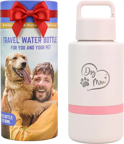 Regalo para mamá de perro, botella de agua aislada para perro con cuenco de viaje, Navidad para mujeres, cumpleaños para amantes de los perros,