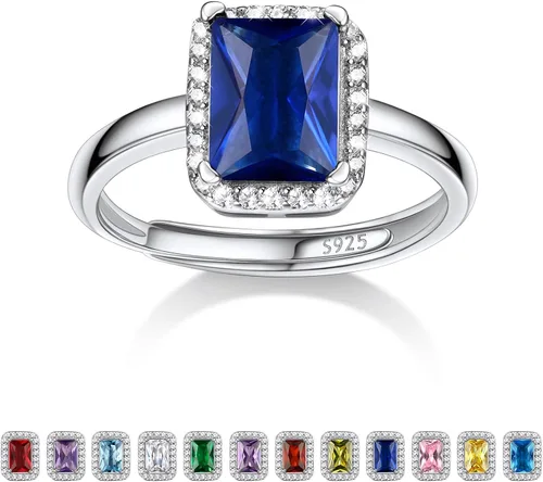 925 Sterling Silver Birthstone Rings for Women Girls with Clear 2ct HeartRoundTeardropSquare Crystal, Solitaire Diamond Halo Open Bands Cubic