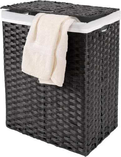 Seville Classics Cesta de Lavandería Portátil Tejida a Mano Premium con Asas de Transporte, Almacenamiento Doméstico para Ropa, Ropa de Cama, Negro