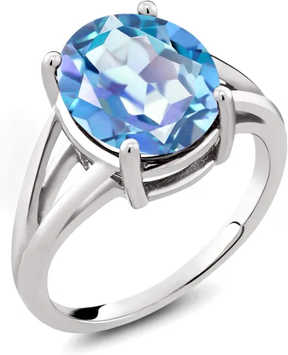 Miniatura 108 de Gem Stone King Anillo solitario con piedra preciosa de 3.00-7.00 quilates Plata de ley 925 Ovalado de 0.47 x 0.49 pulgadas Anillo