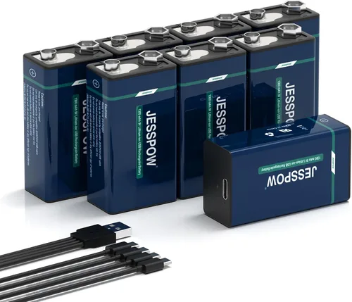 Miniatura 8 de Paquete de 8 baterías recargables de 9 voltios, recargables por USB, batería de litio de alta capacidad de 1300 mAh 9 V con cable de carga tipo C