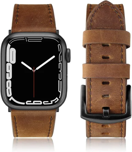 Miniatura 24 de Correa de cuero compatible con correas de Apple Watch de 1.811 in, 1.772 in, 1.732 in, 1.654 in (Serie 1/2/3) para hombres y mujeres, correa
