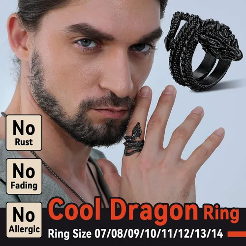 Miniatura 2 de FaithHeart Anillos de dragón punk para hombres y mujeres, acero inoxidable, chapado en oro de 18 quilates, joyería de mitología nórdica con delicado