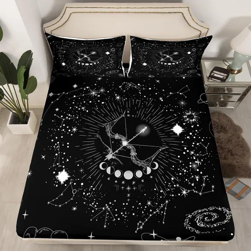 Miniatura 7 de Erosebridal Aries - Sábanas bajeras de nebulosa hippie tamaño individual, sábanas psicodélicas de astrología del zodiaco psicodélico, funda de cama