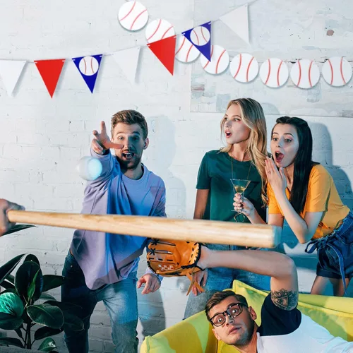 Miniatura 6 de Guirnalda de béisbol de 3 piezas, pancarta de concesiones con purpurina, banderines triangulares, banderines con temática deportiva, decoración