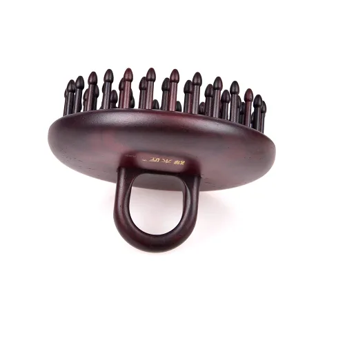 Miniatura 10 de TAN MUJIANG Peine de madera hecho a mano, diseño de anillo, masaje del cuero cabelludo, cuidado nutritivo del cabello 3.35 × 1.69 pulgadas