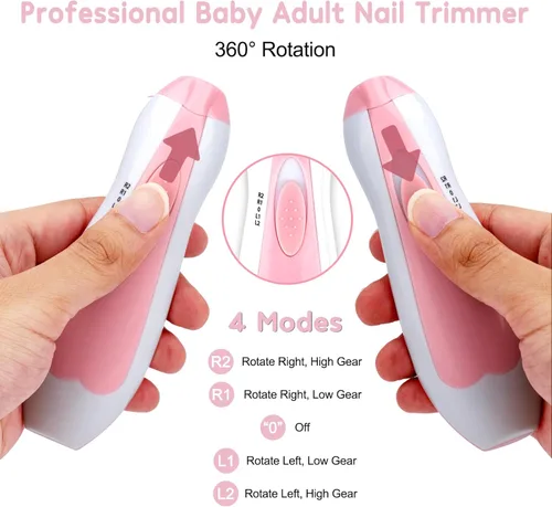 Miniatura 2 de Cortauñas eléctrico para bebé, cortaúñas recargable, juego de manicura con 6 cabezales de molienda para niños pequeños, recién nacidos (rosa)