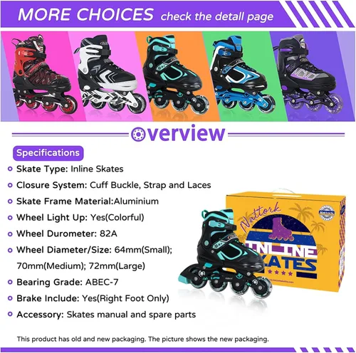 Miniatura 6 de Nattork Blade - Patines para niños con rueda iluminada, para exteriores e interiores, patines negros en línea iluminados para niños pequeños de 5 a