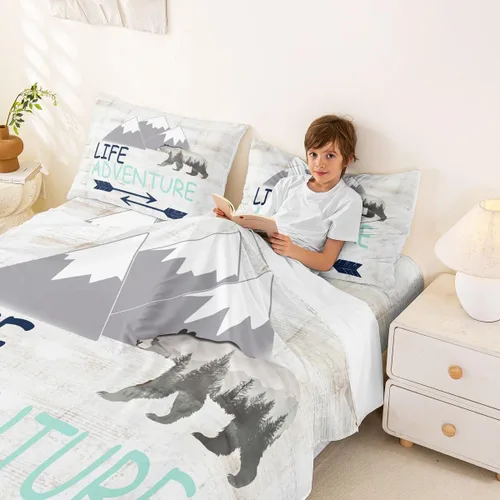 Miniatura 3 de Juego de sábanas con temática de camping feliz, juego de ropa de cama de viaje para niños, niñas, niños, adolescentes, decoración de dormitorio