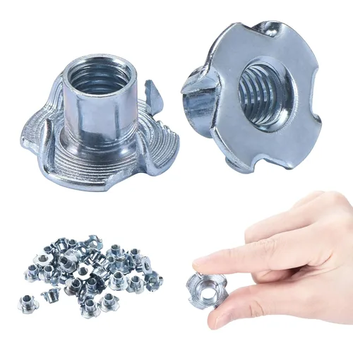 Bolt Dropper Inserto de madera con tuerca en T, acero al carbono, acabado de zinc negro, 4 puntas de 1/4"-20x5/16, sujetadores de superficie