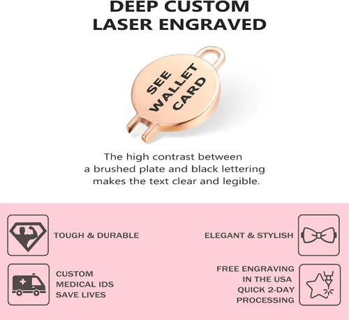 Miniatura 2 de Divoti Pulsera médica grabada con láser de encargo profundo PVD orooro rosa de la identificación de la alerta médica